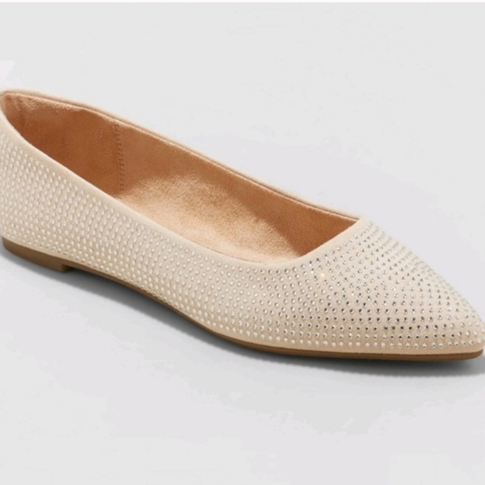 Rhinestone ballet flats size 5 NWT “Corrina”  champagne gold tan shoe, a new day